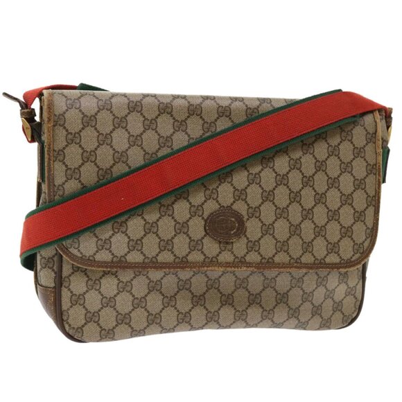 GUCCI GG Canvas Web Sherry Line Shoulder Bag Beige Red Green Auth - Picture 2 of 16